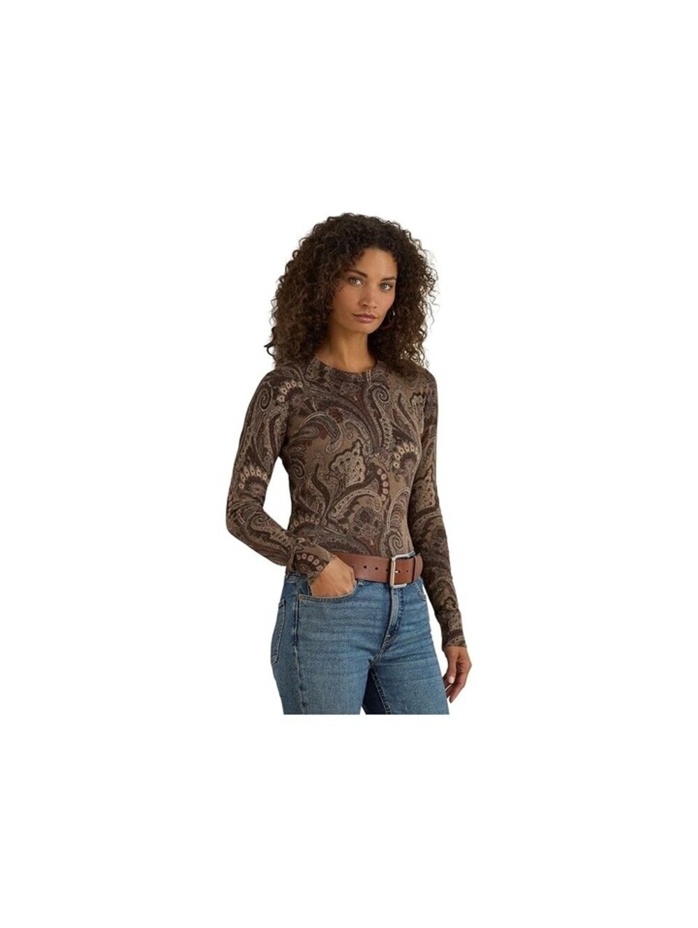 Lauren Ralph Lauren Paisley Crewneck Top Taupe / Brown Multi M